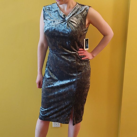Eci Silvery Blue Crushed Velvet Dress - Picture 2 of 12